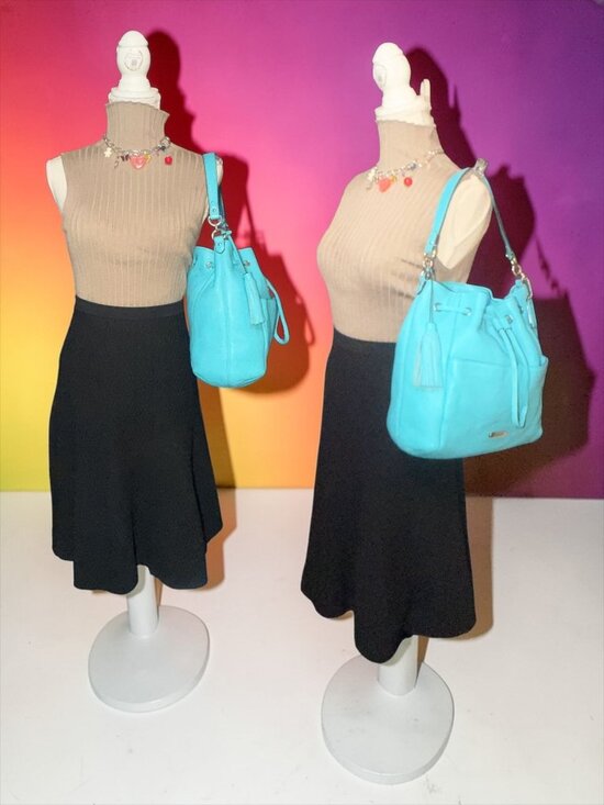 Coach Avery Drawstring Bucket Bag F27003 Robins Egg Blue Pebbled Leather Purse - Picture 3 of 10